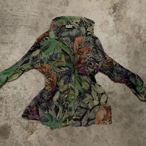 Chico's Silk Leaf Pattern Button Down Top
